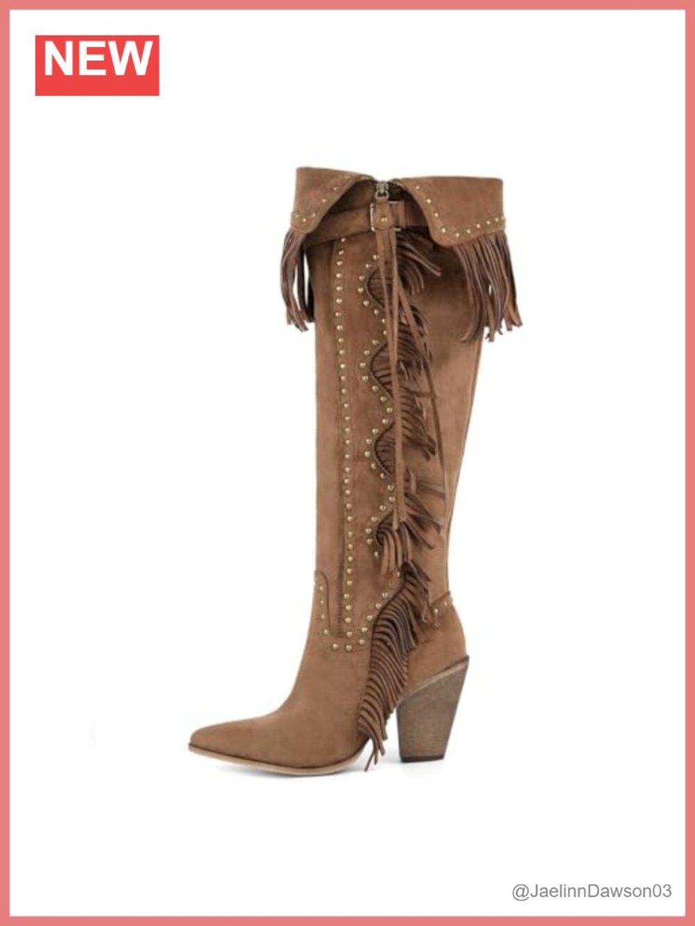 Women's Knee High Suede Fringe Heeled Boho Cowboy Boots